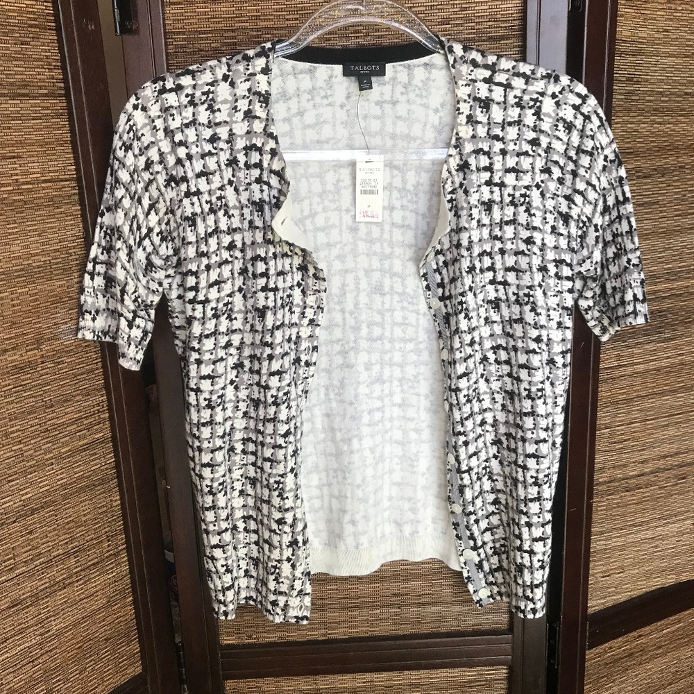 Talbots Short Sleeved Cardigan Black and White